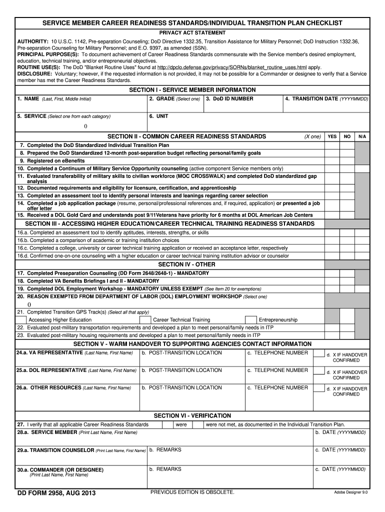 2013 2025 Form DD 2958 Fill Online Printable Fillable Blank PdfFiller