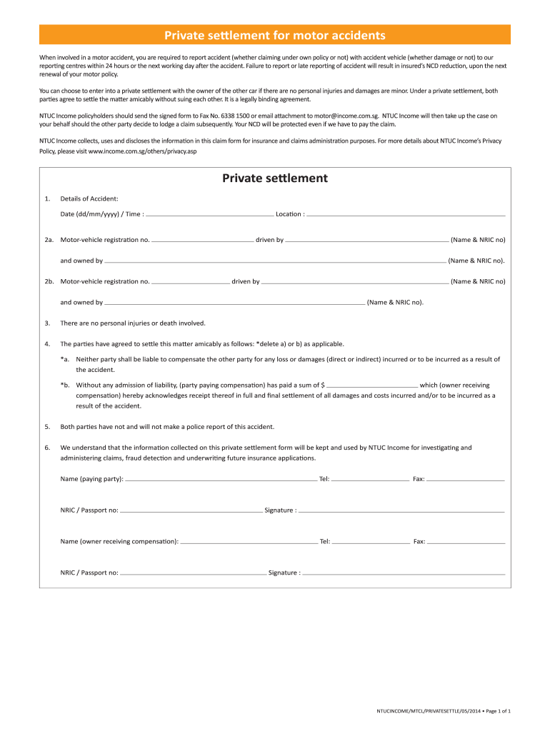 22-22 Form Private Settlement for Motor Accidents Fill Online Throughout damages settlement agreement template