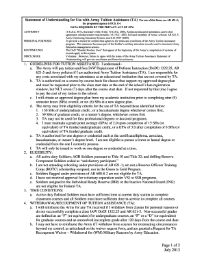 Army Tuition Assistance Statement of Understanding