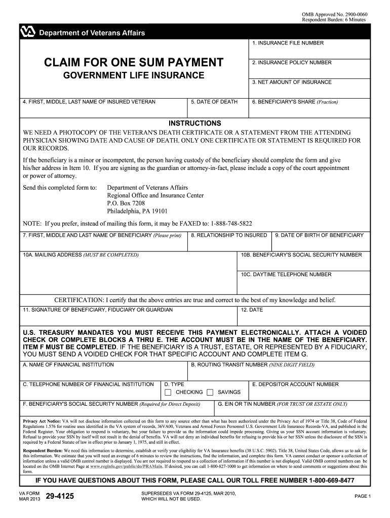 va form 29 4125 Preview on Page 1.