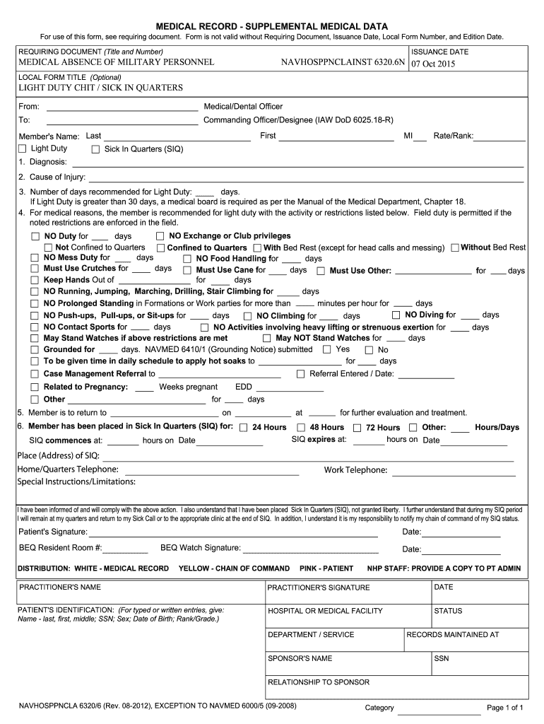 MEDICAL RECORD - SUPPLEMENTAL MEDICAL DATA For use of this form, see requiring document Preview on Page 1