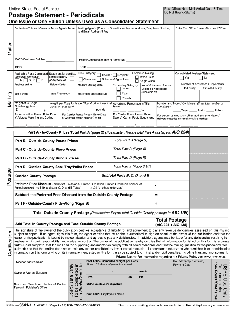 USPS PS 3541 1 2016 Fill And Sign Printable Template Online US