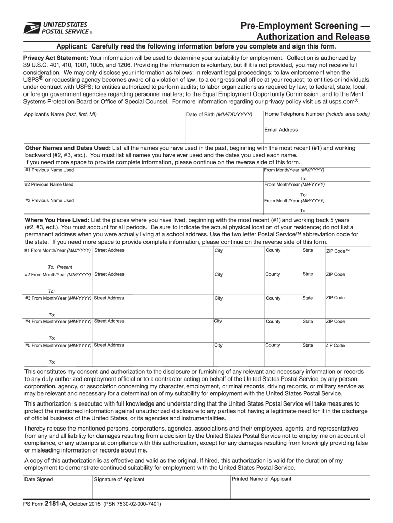2015 2023 Form USPS PS 2181 AFill Online Printable Fillable Blank