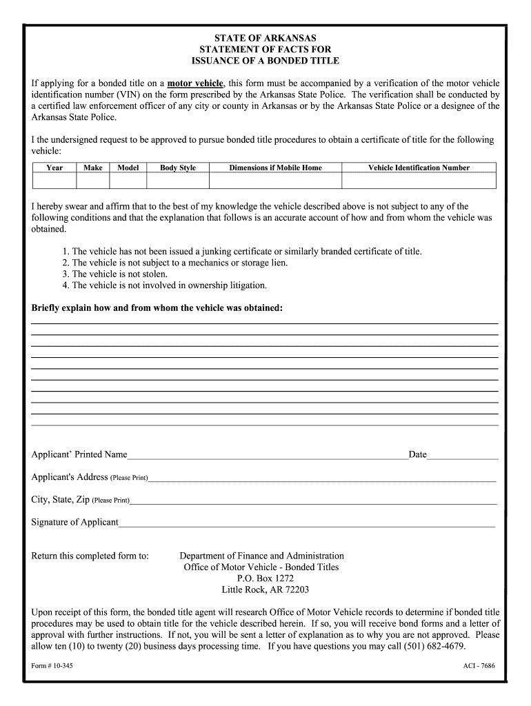 arkansas bonded title application Preview on Page 1