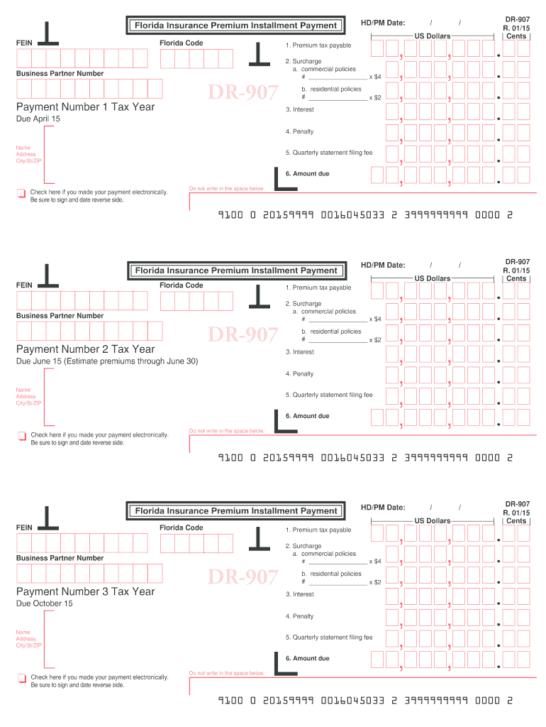 DR-907. Insurance Premium Installment Payment and Instructions R.01/15 Preview on Page 1
