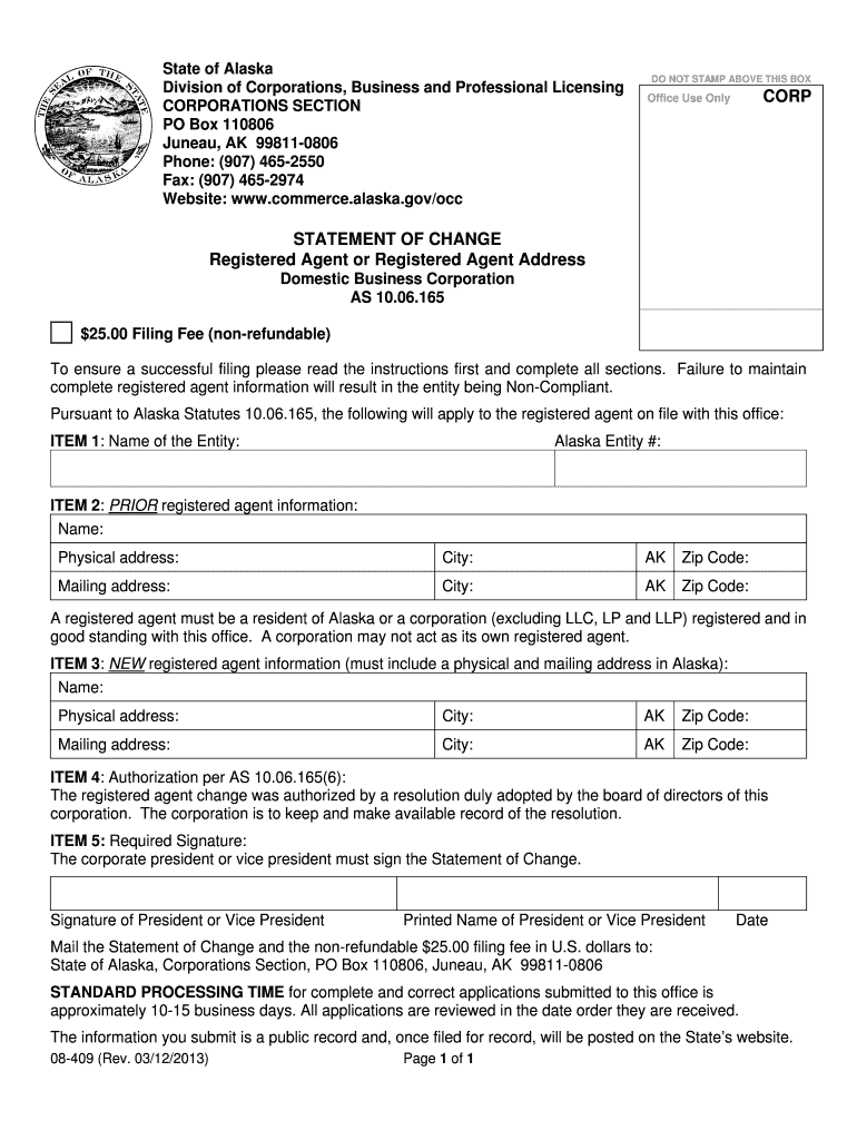 08-409 Statement of Change FORM doc - commerce alaska Preview on Page 1