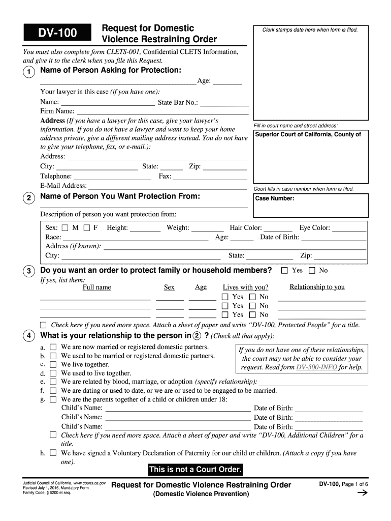 restraining order forms Preview on Page 1.