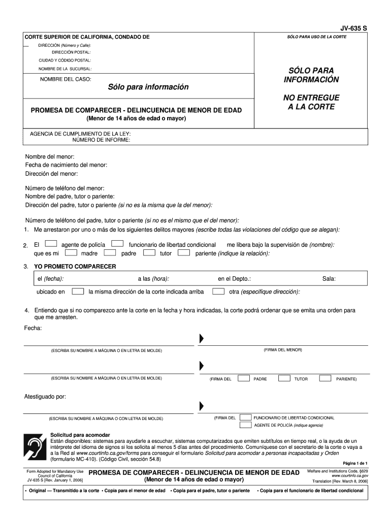 S LO PARA INFORMACI N NO ENTREGUE A ... - California Courts - courts ca Preview on Page 1