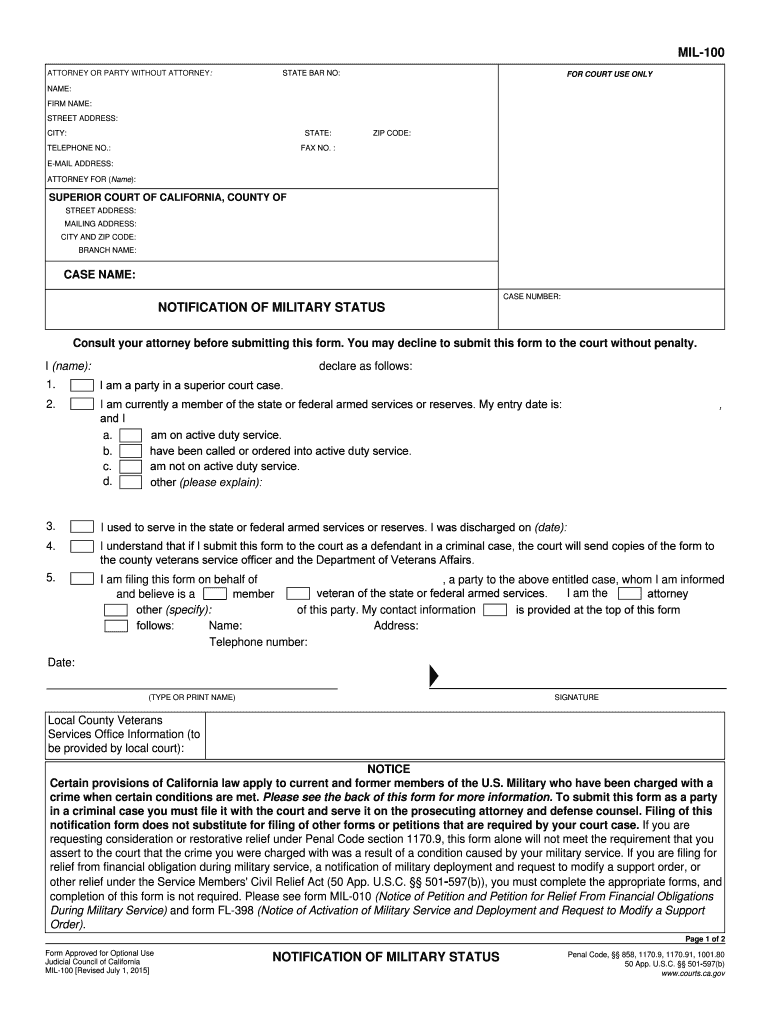 mil 100 form Preview on Page 1