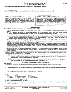 California Judgment Debtor Statement of Assets