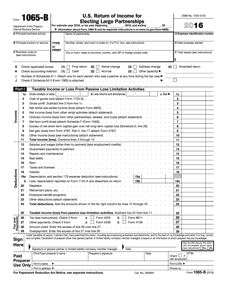 2016 Form 1065-B - irs Preview on Page 1