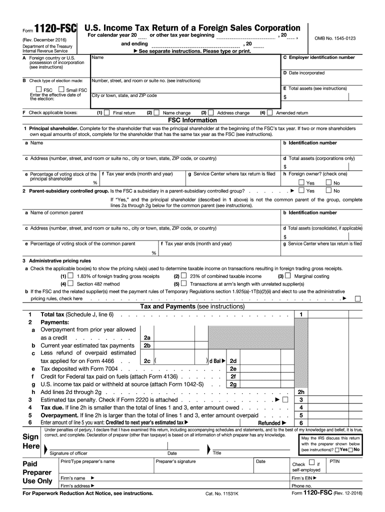 Form 1120-FSC (Rev. December 2016) - irs Preview on Page 1