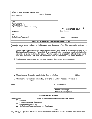 Colorado Stipulated Case Management Plan