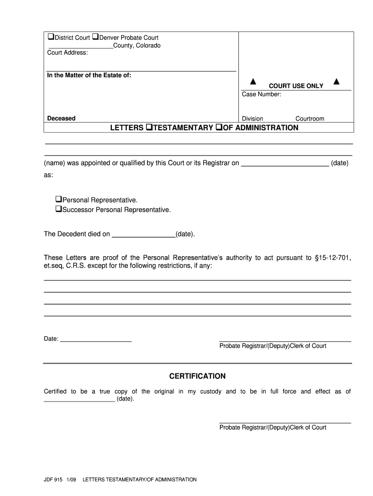 jdf915 letters testamentary administration print Preview on Page 1