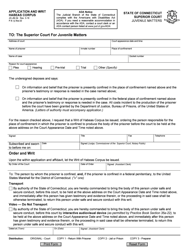 ct habeas corpus form Preview on Page 1