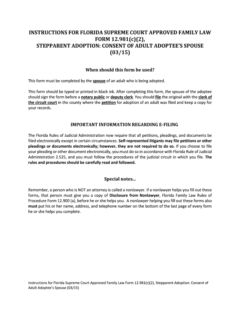 Consent of Adult Adoptee's Spouse - Florida Courts - flcourts Preview on Page 1