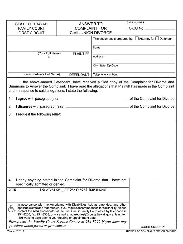 hawaii complaint civil cu Preview on Page 1