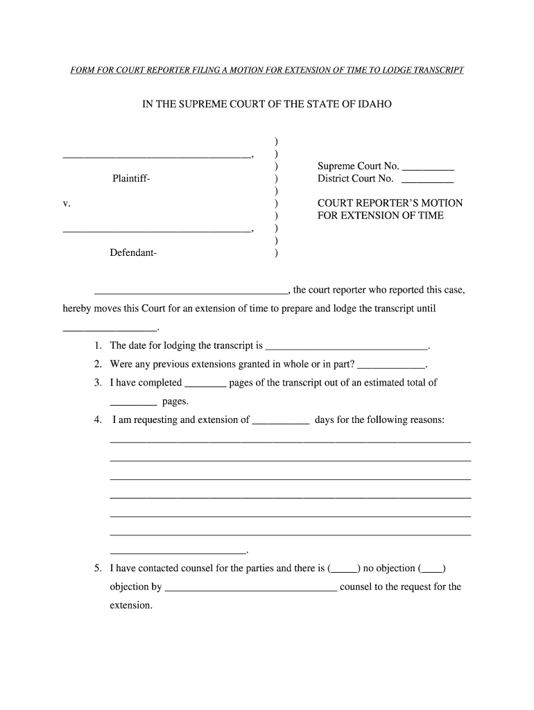 idaho form court reporter motion online Preview on Page 1