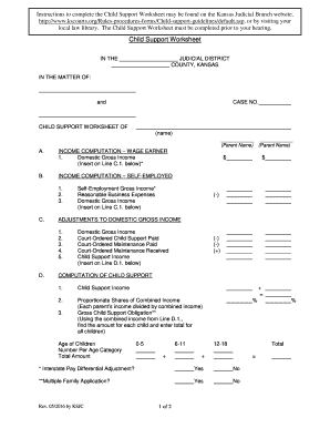 KS Child Support Worksheet 2016-2023 - Complete Legal Document Online