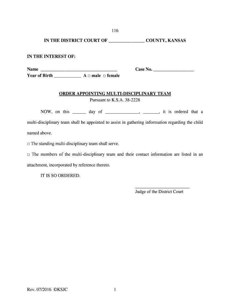 Rev 07 2016 KSJC 1 116 IN THE DISTRICT COURT OF - kansasjudicialcouncil Preview on Page 1