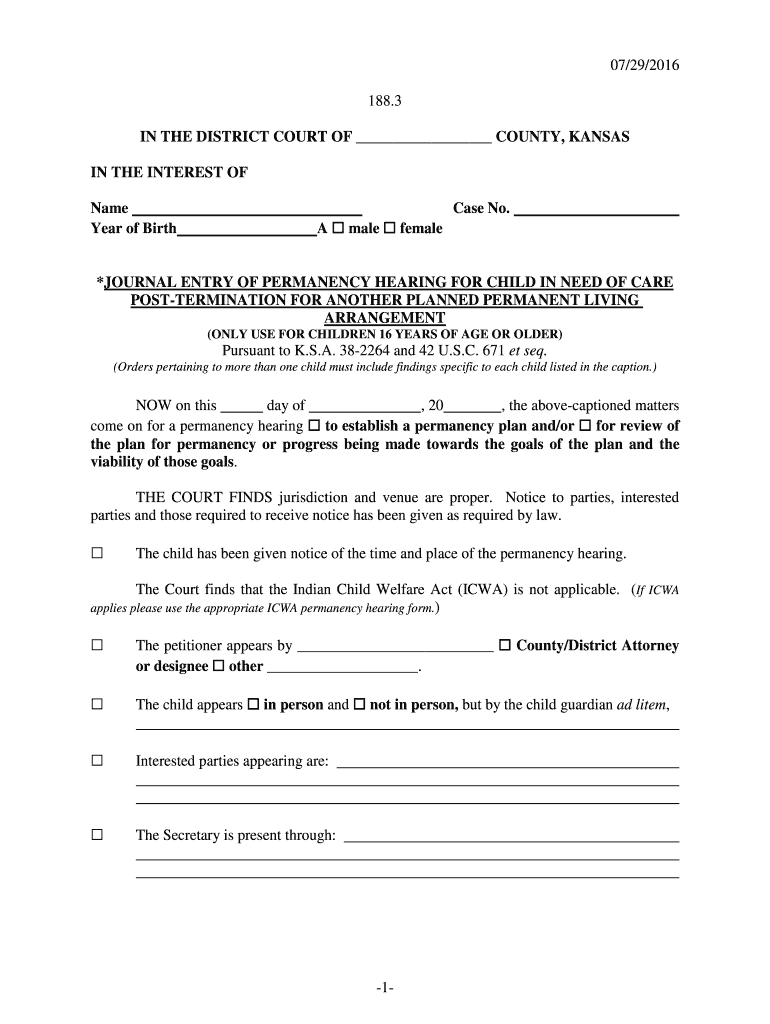 kansas permanency permanent arrangement Preview on Page 1