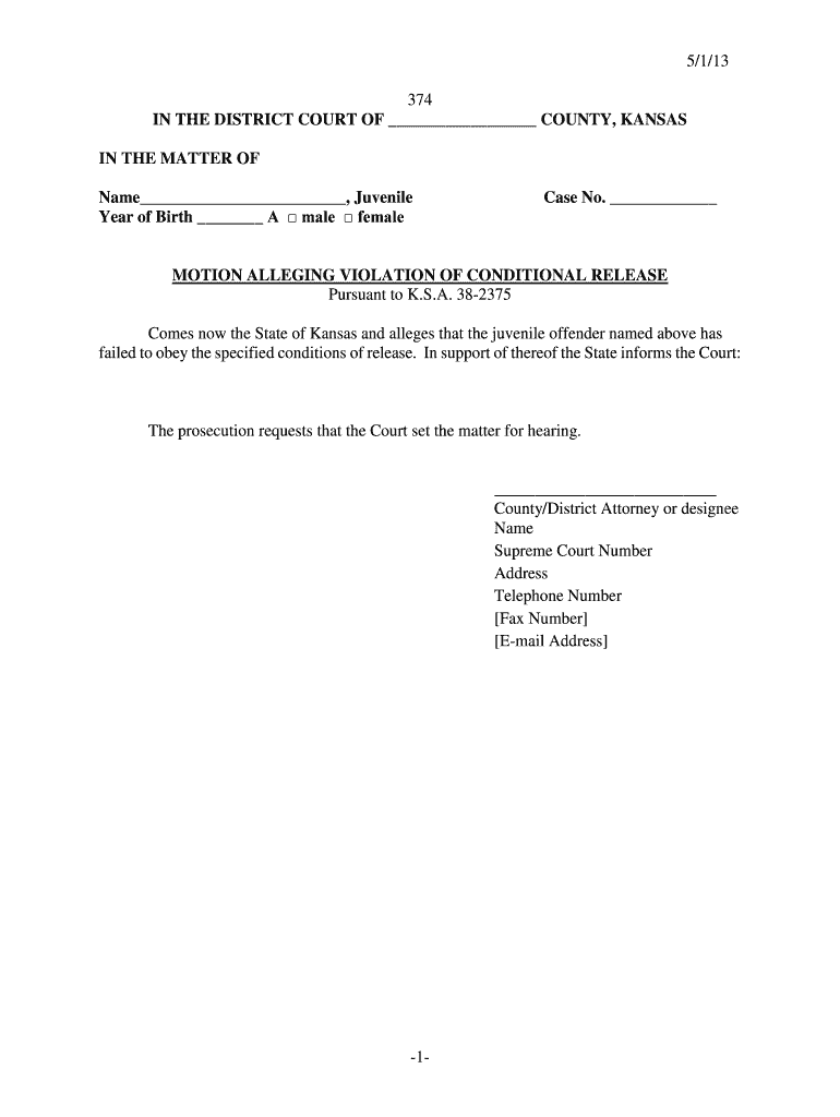 374 IN THE DISTRICT COURT OF - Kansas Judicial Council - kansasjudicialcouncil Preview on Page 1