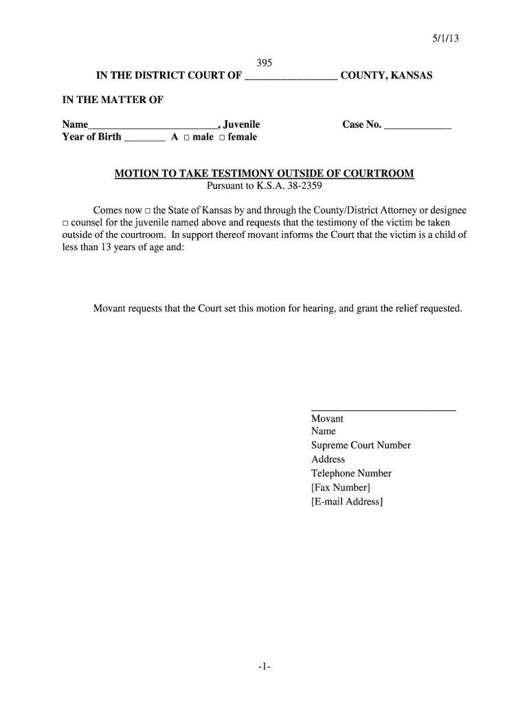 5 1 13 -1- 395 IN THE DISTRICT COURT OF COUNTY, KANSAS IN - kansasjudicialcouncil Preview on Page 1