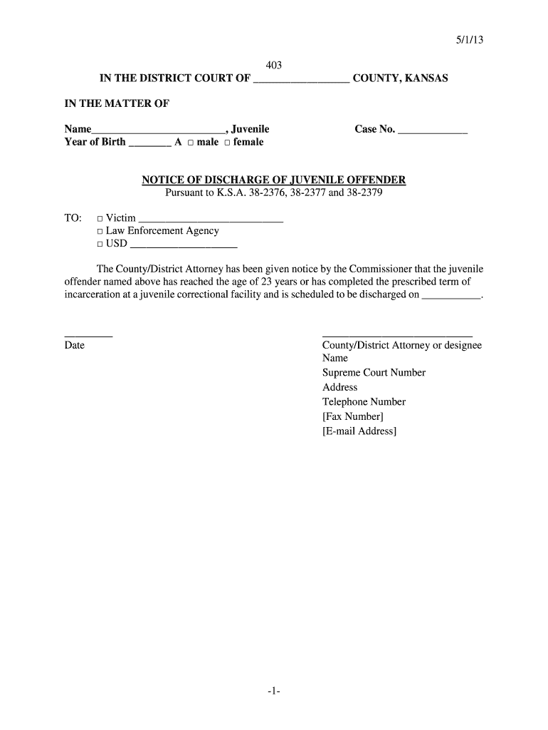 5 1 13 -1- 403 IN THE DISTRICT COURT OF COUNTY, KANSAS IN - kansasjudicialcouncil Preview on Page 1