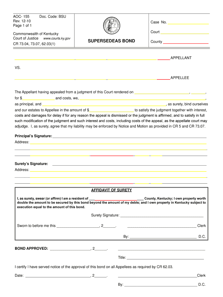 supersedeas bond form Preview on Page 1