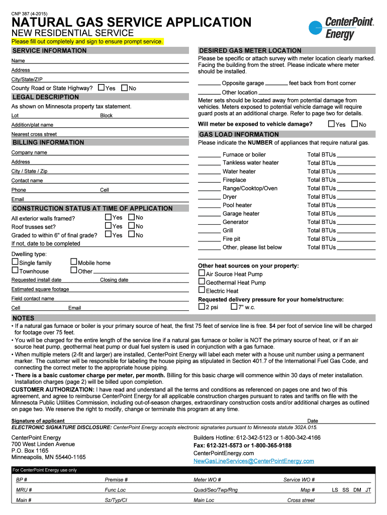 mn gas service form Preview on Page 1