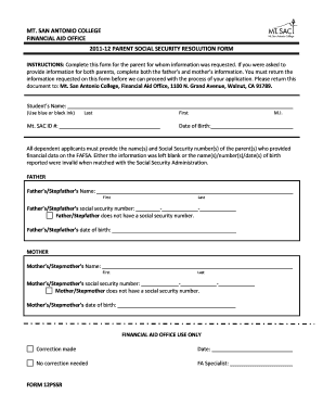 2011-12 Parent Social Security Resolution Form