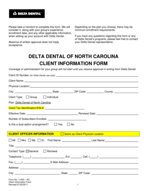 Delta Dental Client Information Form
