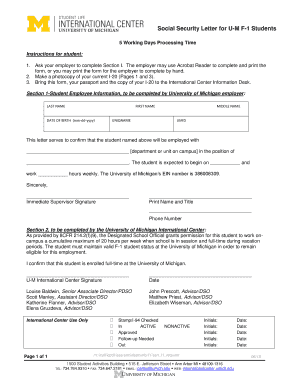 Social Security Letter for U-M F-1 Students