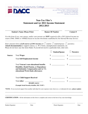 Non-Tax Filer’s Statement 2011