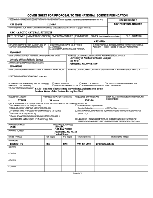 National Science Foundation Proposal Cover Sheet