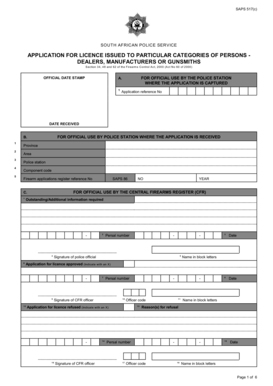South African Police Service Firearms Licence Application