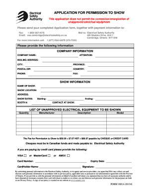 Ontario Permission to Show Electrical Equipment Application