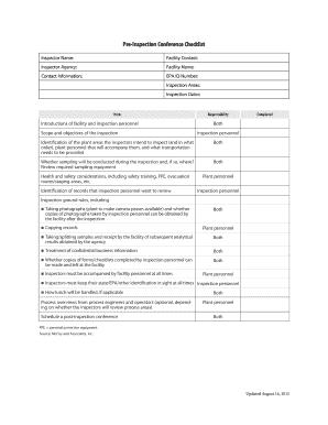 Pre-Inspection Conference Checklist