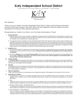 Katy ISD Employment Application Form