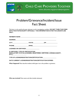 Union Problem Grievance Form