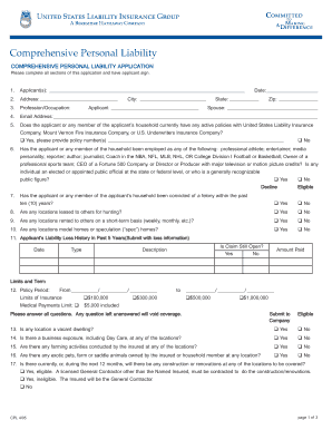 Comprehensive Personal Liability Application