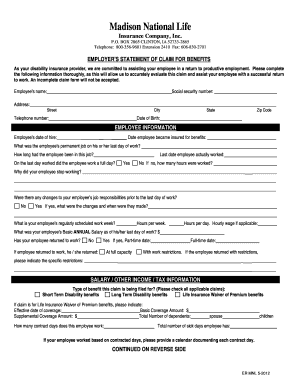 Employer's Statement of Claim for Benefits