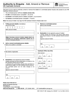 M5 Cashback Scheme Authority to Enquire Form