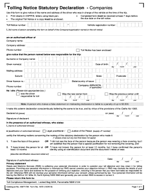 Stat dec nsw - toll declaration form