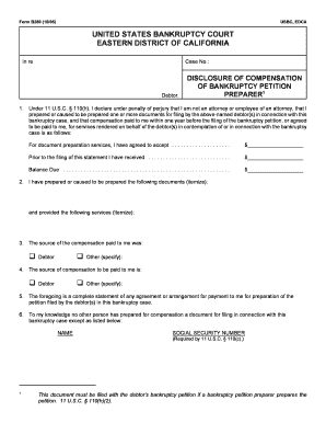 Bankruptcy Petition Preparer Compensation Disclosure Form