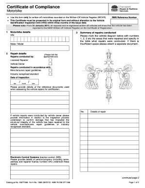 Certificate of Compliance for Motorbike