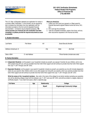 2011-2012 Verification Worksheet