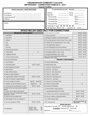 Kingsborough Community College ISIR Request Correction Form