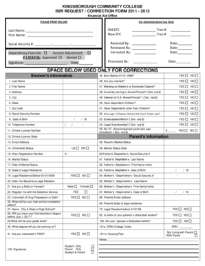 Kingsborough Community College ISIR Request/Correction Form