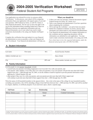 2004-2005 Verification Worksheet